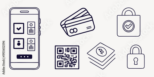 Line of mobile payments and security symbols line mobile phone