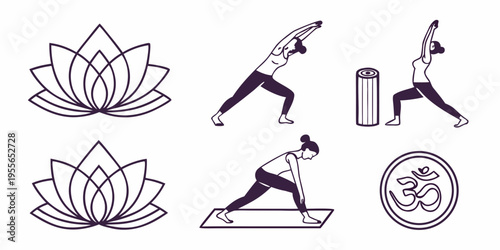 Yoga with lotus flowers and om symbol fitness