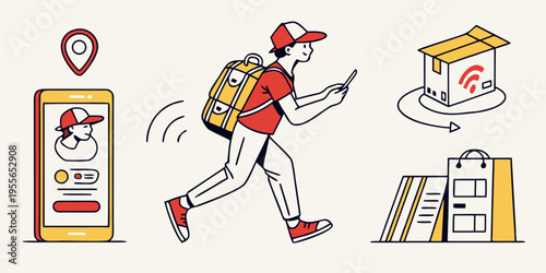Delivery person with smartphone and packages delivery service logistics