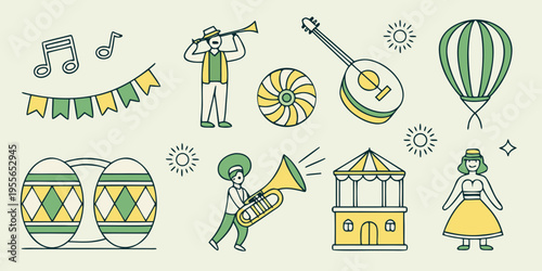 Festive carnival and music hot air balloon banner