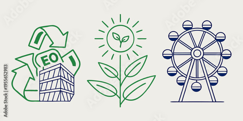 Green and blue line of eco friendly and fairground line recycling plant