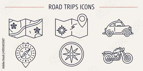 Road trip and symbols compass motorcycle