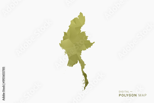 Myanmar polygon map vector illustration in low poly geometric style, soft pastel colors with Olive green, clean silhouette on solid background, ideal for infographic.