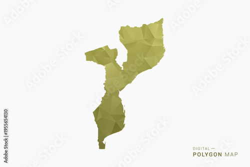 Mozambique polygon map vector illustration in low poly geometric style, soft pastel colors with Olive green, clean silhouette on solid background, ideal for infographic.