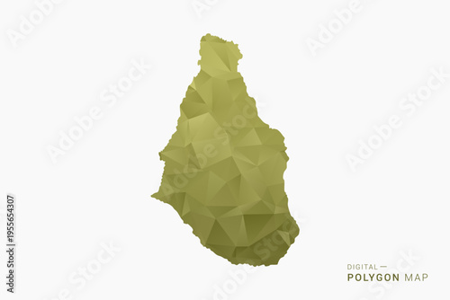 Montserrat polygon map vector illustration in low poly geometric style, soft pastel colors with Olive green, clean silhouette on solid background, ideal for infographic.