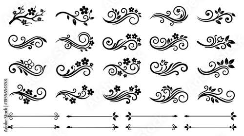 Elegant collection of Japanese cherry blossom floral swirls and decorative dividers for invitation design