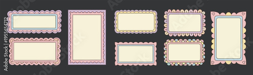  Stone and brick wall pattern tiles vector, Collection of Rectangular Blank Postage Stamps with Decorative Edges