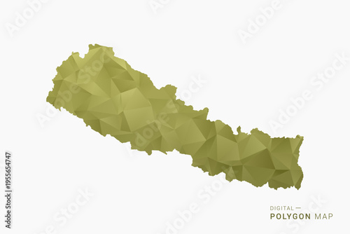 Nepal polygon map vector illustration in low poly geometric style, soft pastel colors with Olive green, clean silhouette on solid background, ideal for infographic.