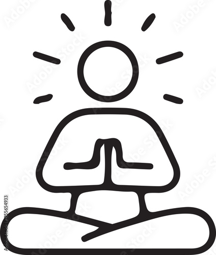 A black and white line art illustration of a person meditating in a peaceful lotus sitting pose