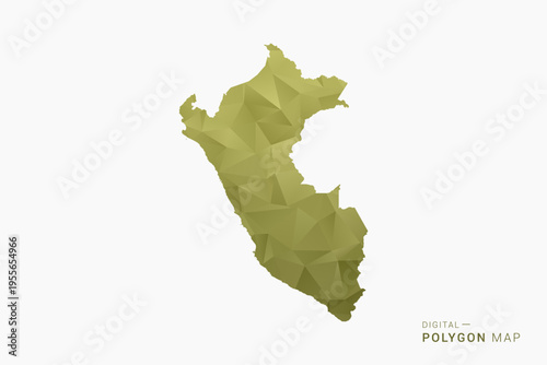 Peru polygon map vector illustration in low poly geometric style, soft pastel colors with Olive green, clean silhouette on solid background, ideal for infographic.