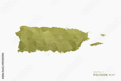 Puerto Rico polygon map vector illustration in low poly geometric style, soft pastel colors with Olive green, clean silhouette on solid background, ideal for infographic.