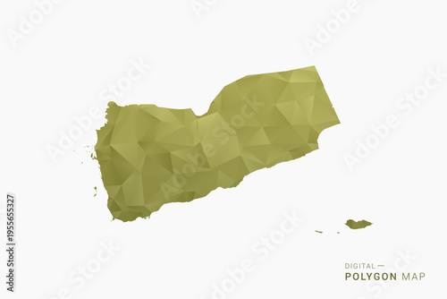 Yemen polygon map vector illustration in low poly geometric style, soft pastel colors with Olive green, clean silhouette on solid background, ideal for infographic.