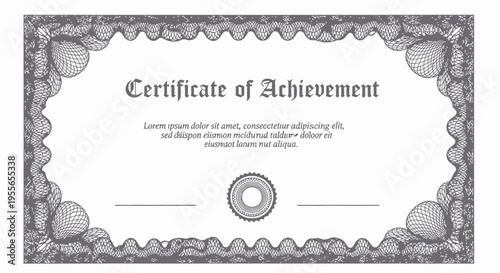 Classic Certificate of Achievement Template with Ornate Guilloche Border and Gothic Typography