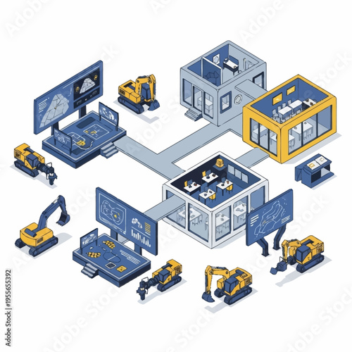 Modern Construction Site Office and Equipment Layout.