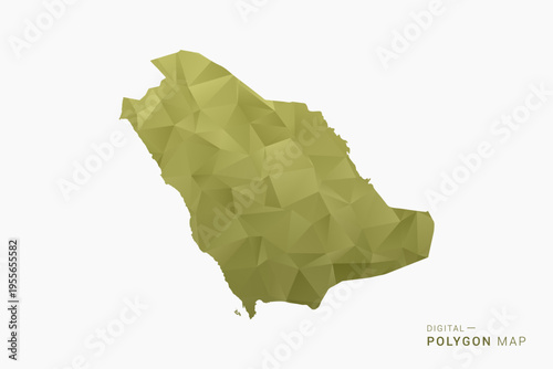 Saudi Arabia polygon map vector illustration in low poly geometric style, soft pastel colors with Olive green, clean silhouette on solid background, ideal for infographic.