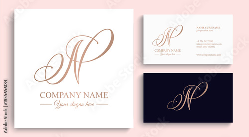 Elegant N letter logo monogram in luxury style with flowing calligraphy lines, premium branding template for boutique, beauty salon and wedding business 