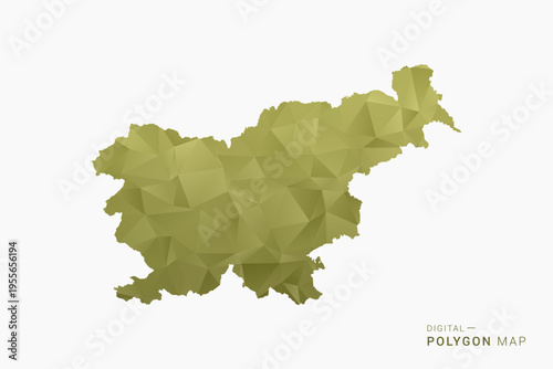 Slovenia polygon map vector illustration in low poly geometric style, soft pastel colors with Olive green, clean silhouette on solid background, ideal for infographic.