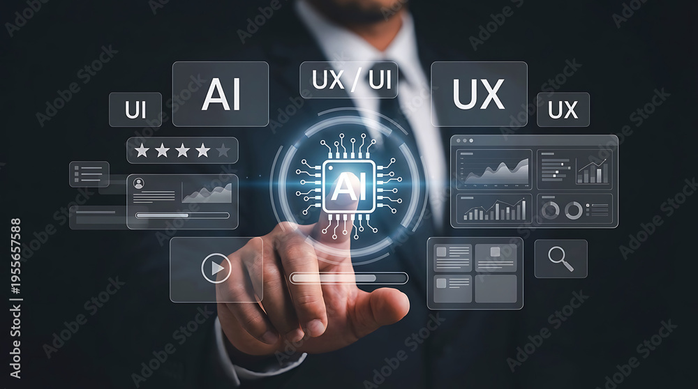 Fototapeta premium AI UI UX Design Interface Digital Application User Experience Technology