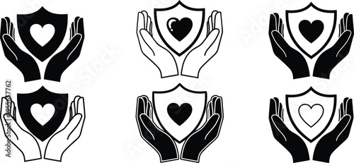 Hearts shield protection hands