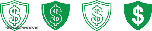 Financial security shields with dollar signs