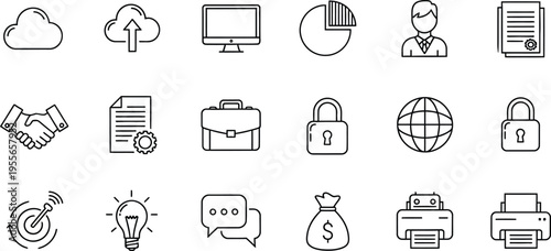 Collection of business and technology icons
