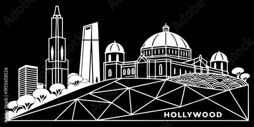 USA, US, U.S, United States - Los Angeles skyline Hollywood minimal svg geometric line vector black white