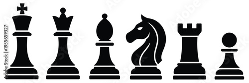 Chess pieces black silhouette vector with king, queen, knight, rook, bishop, and pawn