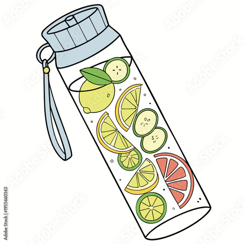 Fruit infused water bottle isolated on white background vector illustration