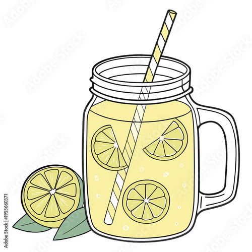 Refreshing mason jar lemonade isolated on white background vector illustration