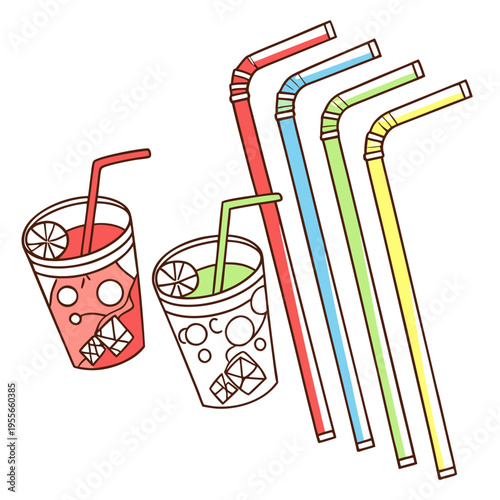 Colorful drinking straws isolated on white background vector illustration