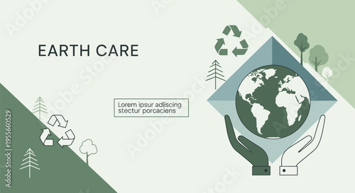 A person holds the Earth surrounded by recycling symbols and trees