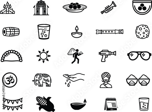 Diwali festival icons and symbols  traditional Indian holiday elements