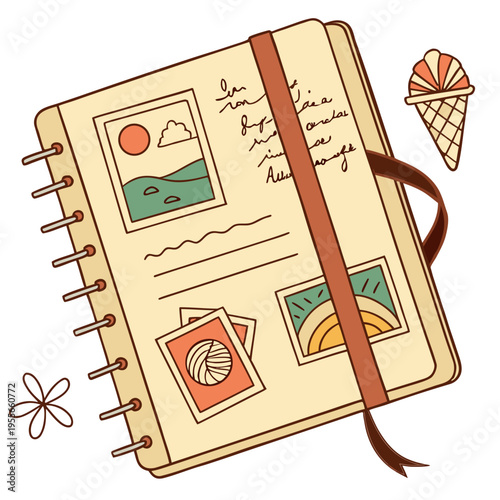 Summer travel journal isolated on white background vector illustration