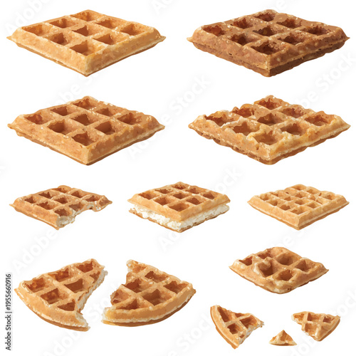 Photorealistic Waffles and Belgian Waffle Pieces Collection Set
