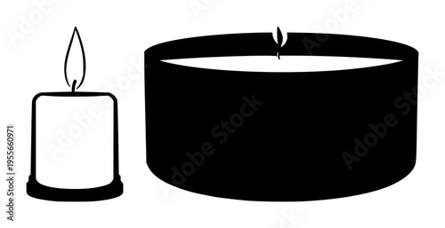 Candles set with single candle silhouette in holder featuring candle, holder, silhouette with black and white and decorative and ornamental