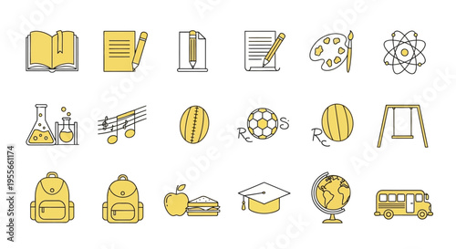 School objects and education icons.