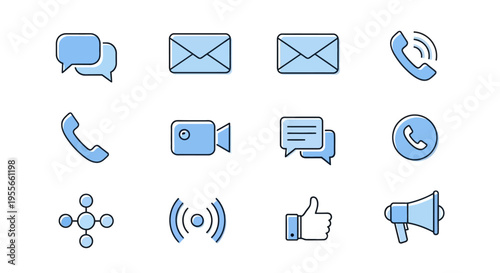 Collection of communication icons and symbols.