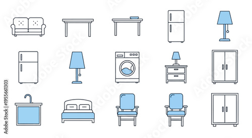 Collection of home furniture icons.