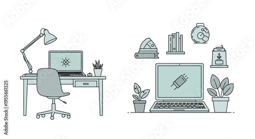 Laptop and computer workspace setup.