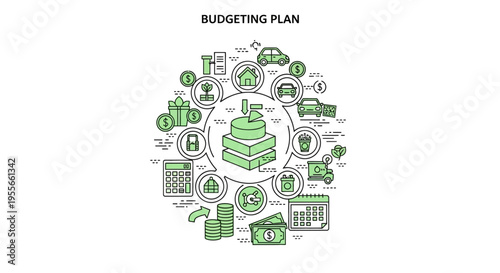 Budgeting plan with money icons.