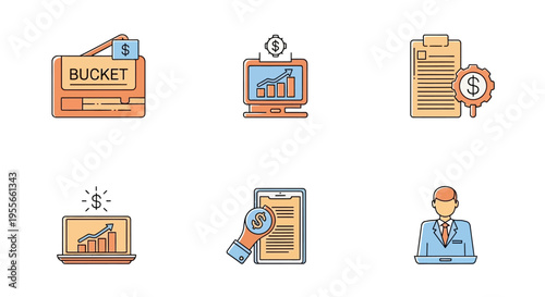 Businessman with money documents laptop.