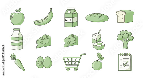 Green Grocery Shopping Cart Icons.