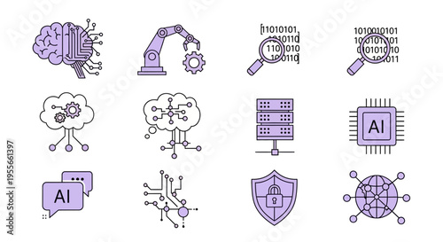 Artificial Intelligence Technology Icons Set.