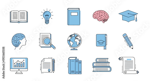 Education icons on white background.