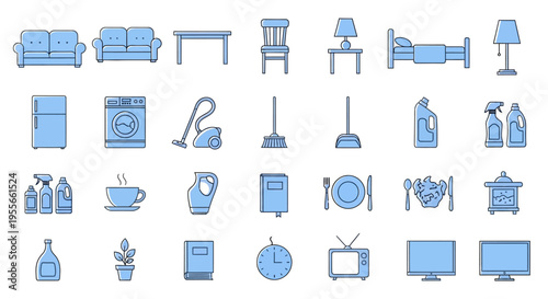 Collection of household furniture icons.