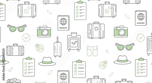 Travel icons and luggage illustrations.