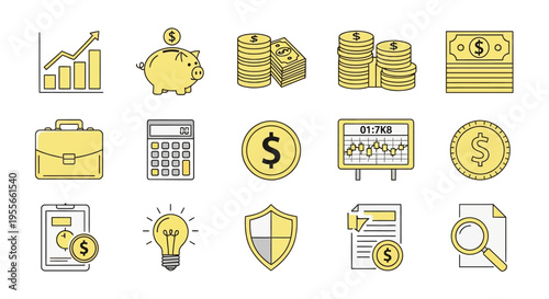 Financial icons and money symbols.