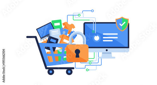 Secure E-commerce & Online Shopping: Data Privacy, Safe Transactions & Consumer Protection Illustration