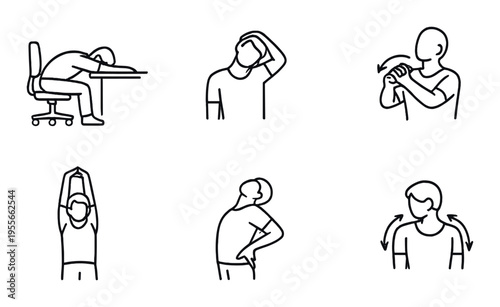 Person performing neck and shoulder stretches and desk exercises