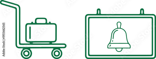 Cart with luggage and a bell sign indicating delivery or notification service